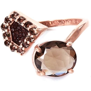 A cuckoo moment... Rose Gold Plated Silver Ring With Brown Stingray Leather & Smoky Quartz - UK L 1/4 - US 5.75 - EU 51.5