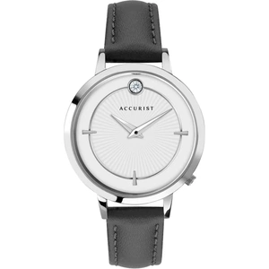 Accurist Ladies Pure Brilliance White Dial Grey Leather Strap Watch 8340
