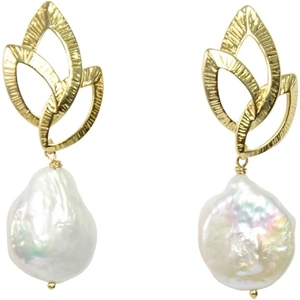 Alison Fern Jewellery Ella Coin Pearl Leaf Earrings