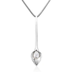 Amanda Cox Jewellery Silver Small Lily Pearl Long Drop Pendant