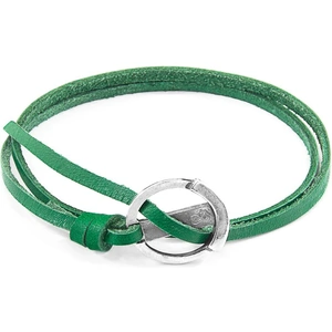 Anchor & Crew Fern Green Ketch Anchor Silver and Flat Leather Bracelet