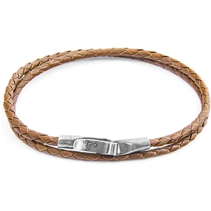 Anchor & Crew Sterling Silver Light Brown Leather Liverpool Bracelet