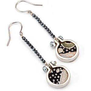 Andrea Eserin Jewellery Silver Hoop Earrings with Kimono Fabric and Hematite Beads