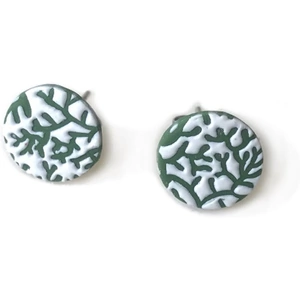 Anjacapuzzimati Stainless Steel Green & White Leaf Textured Stud Earrings