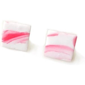 Anjacapuzzimati Stainless Steel White & Red Marbled Stud Earrings