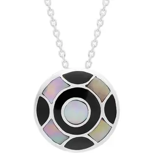 Archive Sterling Silver Whitby Jet Mother of Pearl Circle Necklace D
