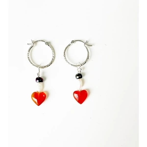 Ark Jewellery by Kristina Smith Carnelian Hearts Silver Hoop Earrings