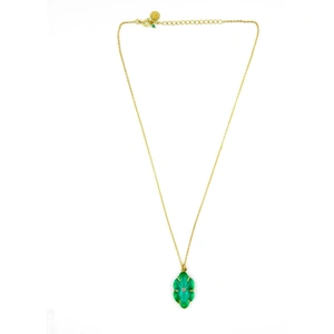 Arra by Aradhana 18kt Gold Plated Silver & Carved Green Glass Floral Necklace