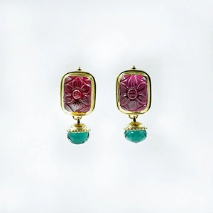 Arra by Aradhana 18kt Gold Plated Silver & Pink Carved Glass Earrings