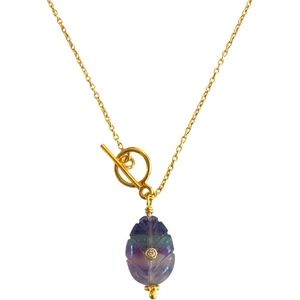 Arra by Aradhana 18kt Gold Plated Carved Fluorite and CZ Pendant Necklace