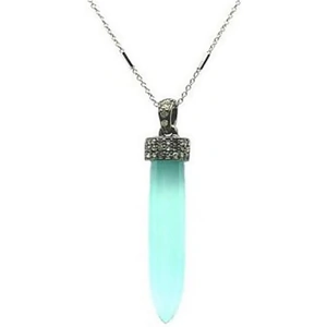 Athena designs Sterling Silver Aqua Chalcedony With Hand Cut Diamonds Necklace