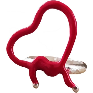AthenArt Red Enamel Ribbon Heart Ring