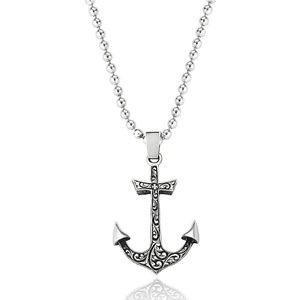 ATOLYESTONE Classic Anchor Necklace - Carved Silver (Pendant only)