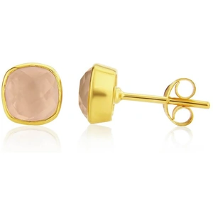 Auree Jewellery Yellow Gold Plated Brooklyn Rose Quartz Stud Earrings