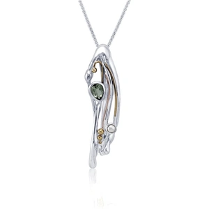 Banyan Jewellery Sterling Silver Green Amethyst & Pearl Flowing Pendant Necklace