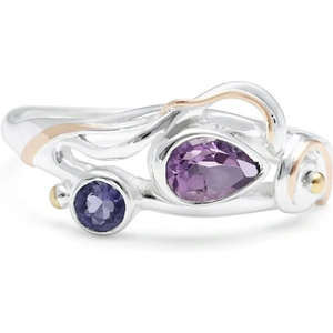 Banyan Jewellery Sterling Silver Ring With Faceted Teardrop Amethyst & Lolite - UK L - US 5.75 - EU 51.2