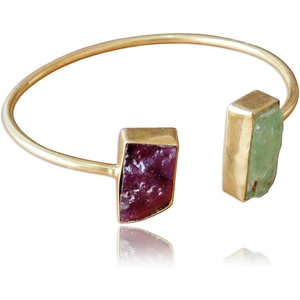 Bhagat Jewels Handcrafted Green Kyanite And Garnet Gemstone Gold Plated Designer Adjustable Bangle