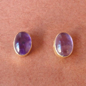 Bhagat Jewels Minimalist 18K Gold Vermeil Purple Amethyst Gemstone Post Earrings