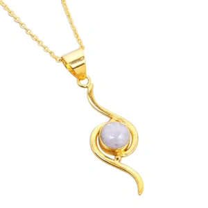 Bhagat Jewels 18kt Yellow Gold Plated Round Rainbow Moonstone Necklace