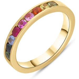 Bloch 18ct Yellow Gold Sapphire Multicolour Rainbow Channel Set Half Eternity Ring - Gold