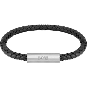 Boss Braided Leather Black Steel Bracelet