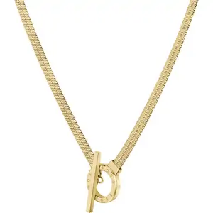 BOSS Women's Zia T-Bar Herringbone Chain Necklace in Gold Plated Stainless Steel