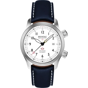 View product details for the Bremont Watch MBII Custom Stainless Steel White Dial with Blue Barrel & Closed Case Back