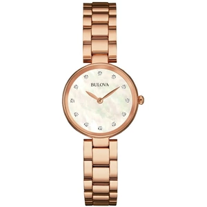 Bulova Ladies Classic Rose Gold Plated Mother Of Pearl Dial Bracelet Watch 97S111