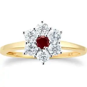 By Request 9ct Yellow Gold Ruby & Diamond Cluster Ring - Ring Size Z