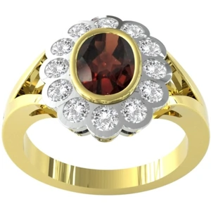 By Request 9ct Yellow and White Gold Garnet and Diamond Cluster Ring. - Ring Size R.5