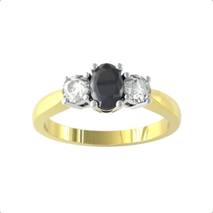 By Request 9ct Yellow and White Gold 3 Stone Sapphire & Diamond Ring - Ring Size T