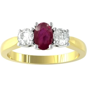 By Request 9ct Yellow and White Gold 3 Stone Ruby & Diamond Ring - Ring Size R.5