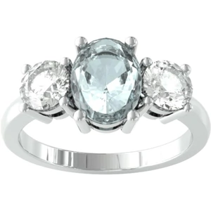 By Request 9ct White Gold 3 Stone Aquamarine & Diamond Ring - Ring Size S