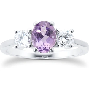 By Request 9ct White Gold 3 Stone Amethyst & Diamond Ring - Ring Size W
