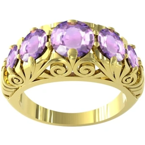 By Request 9ct Yellow Gold Victorian Style 5 Stone Amethyst Rings - Ring Size Y