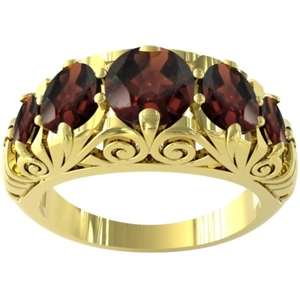 By Request 9ct Yellow Gold Victorian Style 5 Stone Garnet Rings - Ring Size N.5