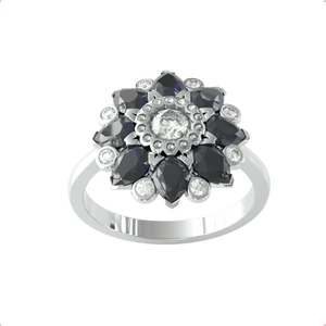 By Request 9ct White Gold Sapphire & Diamond 0.31cttw Target Ring - Ring Size B.5