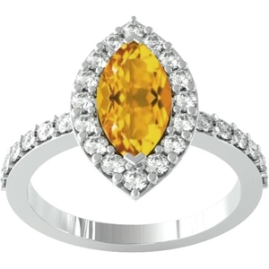 By Request 9ct White Gold Marquise Cut Citrine & Diamond Ring - Ring Size O