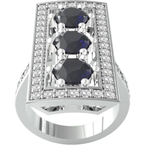 By Request 18ct White Gold Art Deco Sapphire & Diamond Plaque Ring - Ring Size A.5