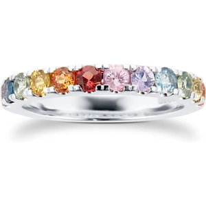 By Request 18ct White Gold Rainbow Sapphire Half Eternity Ring - Ring Size E.5
