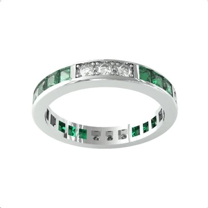 By Request 18ct White Gold Emerald & Diamond Full Eternity Ring - Ring Size V.5