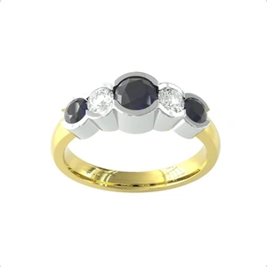 By Request 9ct Yellow Gold Sapphire And Diamond 5 Stone Ring - Ring Size Q
