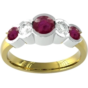 By Request 18ct Yellow Gold Ruby And Diamond 5 Stone Ring - Ring Size M.5