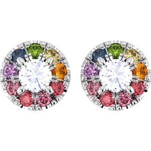 By Request 18ct White Gold Diamond & Rainbow Sapphire Halo Stud Earrings