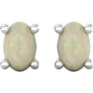 By Request 9ct White Gold 4 Claw Oval Cut Opal Stud Earrings