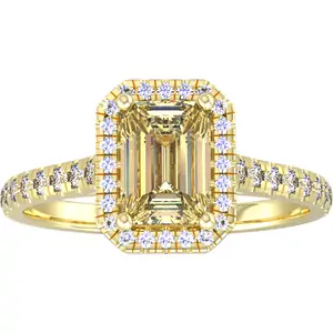 By Request 9ct Yellow Gold Citrine & Diamond Halo Ring with Diamond Shoulders - Ring Size B