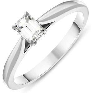 C W Sellors Diamond Jewellery 18ct White Gold 0.40ct Diamond Emerald Cut Solitaire Ring D - Option1 Value / L