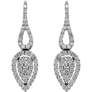 C W Sellors Diamond Jewellery 18ct White Gold 0.69ct Diamond Pave Set Leaf Drop Earrings D - Option1 Value / White Gold