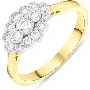 C W Sellors Diamond Jewellery 18ct Yellow Gold 0.50ct Diamond Millgrain Vintage Style Cluster Ring