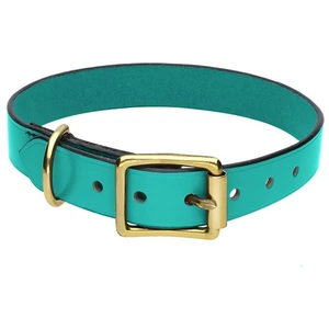 C W Sellors Chatsworth The Dog Turquoise English Leather Brass Buckle 2.5cm Collar - Large 40-50cm
